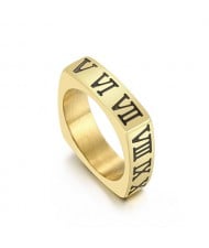 U.S. Fashion Roman Numeral Square Thin Design Wholesale Man or Womem Stainless Steel Ring - Golden