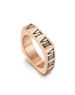 U.S. Fashion Roman Numeral Square Thin Design Wholesale Man or Womem Stainless Steel Ring - Rose Gold