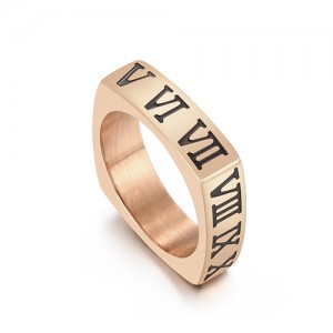 U.S. Fashion Roman Numeral Square Thin Design Wholesale Man or Womem Stainless Steel Ring - Rose Gold