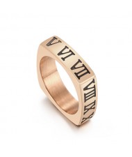 U.S. Fashion Roman Numeral Square Thin Design Wholesale Man or Womem Stainless Steel Ring - Rose Gold
