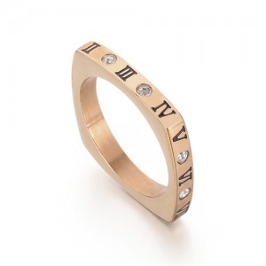 Fashion Rhinestone Roman Numeral Square Thin Design Wholesale Man or Womem Stainless Steel Ring - Rose Gold