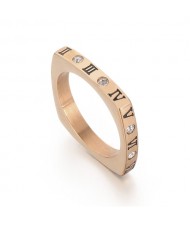 Fashion Rhinestone Roman Numeral Square Thin Design Wholesale Man or Womem Stainless Steel Ring - Rose Gold