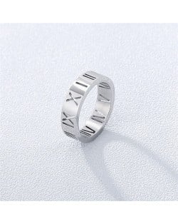Fashion Hollow-out Roman Numeral Thin Style Wholesale Man or Womem Stainless Steel Ring - Silver
