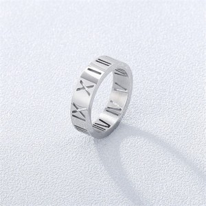Fashion Hollow-out Roman Numeral Thin Style Wholesale Man or Womem Stainless Steel Ring - Silver