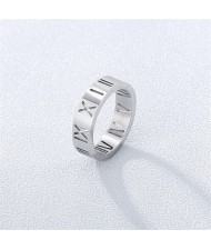 Fashion Hollow-out Roman Numeral Thin Style Wholesale Man or Womem Stainless Steel Ring - Silver