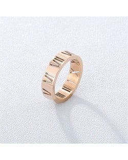 Fashion Hollow-out Roman Numeral Thin Style Wholesale Man or Womem Stainless Steel Ring - Rose Gold