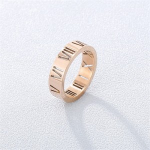 Fashion Hollow-out Roman Numeral Thin Style Wholesale Man or Womem Stainless Steel Ring - Rose Gold