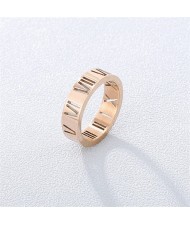 Fashion Hollow-out Roman Numeral Thin Style Wholesale Man or Womem Stainless Steel Ring - Rose Gold