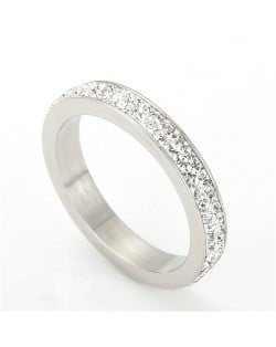 Bling Full Rhinestone Business Style Fashion Wholesale Womem Stainless Steel Ring - Silver