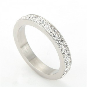 Bling Full Rhinestone Business Style Fashion Wholesale Womem Stainless Steel Ring - Silver