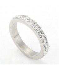 Bling Full Rhinestone Business Style Fashion Wholesale Womem Stainless Steel Ring - Silver
