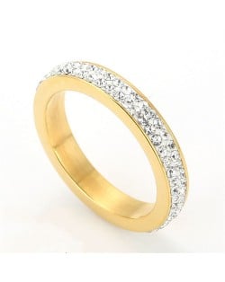 Bling Full Rhinestone Business Style Fashion Wholesale Womem Stainless Steel Ring - Golden