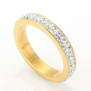 Bling Full Rhinestone Business Style Fashion Wholesale Womem Stainless Steel Ring - Golden