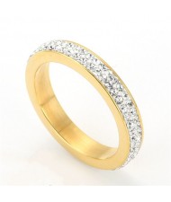 Bling Full Rhinestone Business Style Fashion Wholesale Womem Stainless Steel Ring - Golden