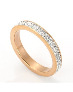 Bling Full Rhinestone Business Style Fashion Wholesale Womem Stainless Steel Ring - Rose Gold