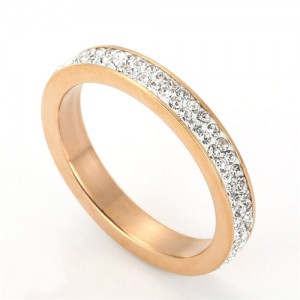 Bling Full Rhinestone Business Style Fashion Wholesale Womem Stainless Steel Ring - Rose Gold