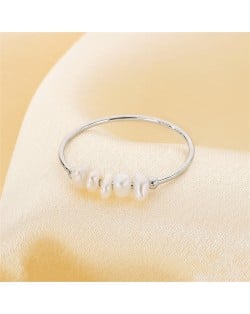 Fresh Water Pearl Thin Design Fashion Wholesale Womem Stainless Steel Ring - Silver