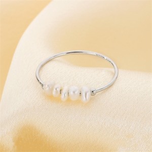 Fresh Water Pearl Thin Design Fashion Wholesale Womem Stainless Steel Ring - Silver