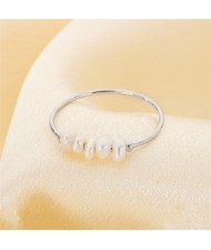 Fresh Water Pearl Thin Design Fashion Wholesale Womem Stainless Steel Ring - Silver