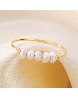 Fresh Water Pearl Thin Design Fashion Wholesale Womem Stainless Steel Ring - Golden