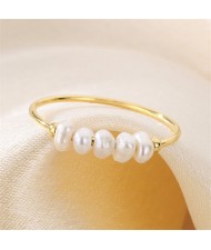 Fresh Water Pearl Thin Design Fashion Wholesale Womem Stainless Steel Ring - Golden