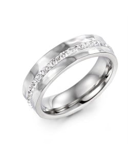 Couple Ring Simple Single Row Rhinestone Design Fashion Wholesale Man Stainless Steel Ring - Silver