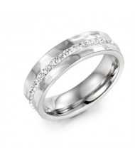 Couple Ring Simple Single Row Rhinestone Design Fashion Wholesale Man Stainless Steel Ring - Silver
