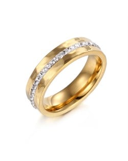 Couple Ring Simple Single Row Rhinestone Design Fashion Wholesale Man Stainless Steel Ring - Golden