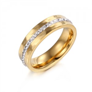 Couple Ring Simple Single Row Rhinestone Design Fashion Wholesale Man Stainless Steel Ring - Golden