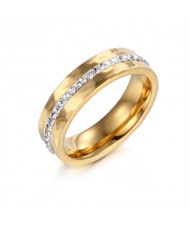 Couple Ring Simple Single Row Rhinestone Design Fashion Wholesale Man Stainless Steel Ring - Golden