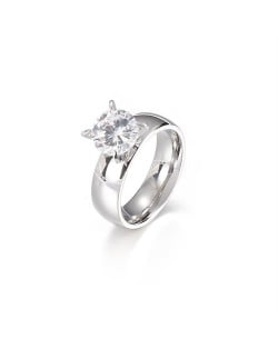 Couple Ring Four Claws Wide Design Cubic Zirconia Fashion Wholesale Man Stainless Steel Ring - Silver