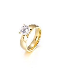 Couple Ring Four Claws Wide Design Cubic Zirconia Fashion Wholesale Man Stainless Steel Ring - Golden