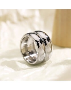 Two-layers Plish Wide Design Fashion Wholesale Women Stainless Steel Ring - Silver