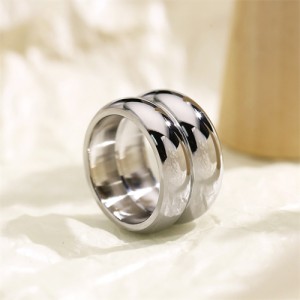 Two-layers Plish Wide Design Fashion Wholesale Women Stainless Steel Ring - Silver