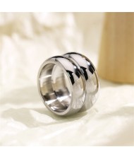 Two-layers Plish Wide Design Fashion Wholesale Women Stainless Steel Ring - Silver