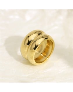 Two-layers Plish Wide Design Fashion Wholesale Women Stainless Steel Ring - Golden