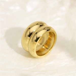 Two-layers Plish Wide Design Fashion Wholesale Women Stainless Steel Ring - Golden