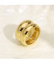 Two-layers Plish Wide Design Fashion Wholesale Women Stainless Steel Ring - Golden