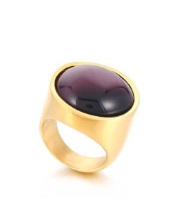 Golden Punk Style Round Wide Design High Fashion Wholesale Jewelry Women Stainless Steel Ring - Fuchsia