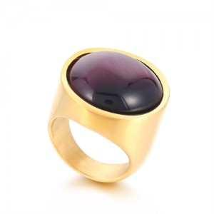 Golden Punk Style Round Wide Design High Fashion Wholesale Jewelry Women Stainless Steel Ring - Purple