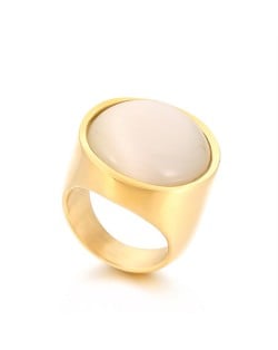 Golden Punk Style Round Wide Design High Fashion Wholesale Jewelry Women Stainless Steel Ring - Opal