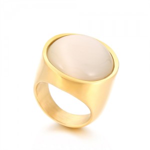 Golden Punk Style Round Wide Design High Fashion Wholesale Jewelry Women Stainless Steel Ring - Opal