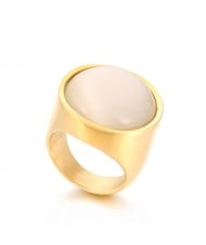 Golden Punk Style Round Wide Design High Fashion Wholesale Jewelry Women Stainless Steel Ring - Opal