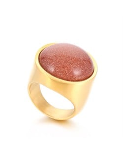 Golden Punk Style Round Wide Design High Fashion Wholesale Jewelry Women Stainless Steel Ring - Brown