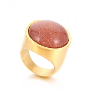 Golden Punk Style Round Wide Design High Fashion Wholesale Jewelry Women Stainless Steel Ring - Brown
