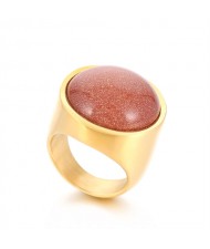Golden Punk Style Round Wide Design High Fashion Wholesale Jewelry Women Stainless Steel Ring - Brown