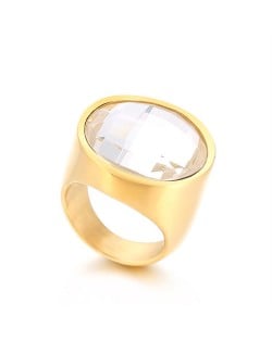 Golden Punk Style Round Wide Design High Fashion Wholesale Jewelry Women Stainless Steel Ring - White