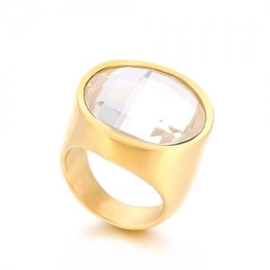 Golden Punk Style Round Wide Design High Fashion Wholesale Jewelry Women Stainless Steel Ring - White