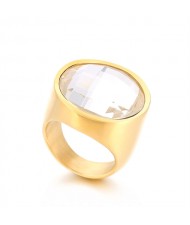 Golden Punk Style Round Wide Design High Fashion Wholesale Jewelry Women Stainless Steel Ring - White