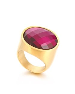 Golden Punk Style Round Wide Design High Fashion Wholesale Jewelry Women Stainless Steel Ring - Fuchsia